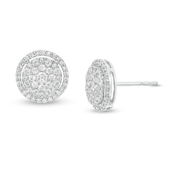 1/2 CT. T.w. Multi-Diamond Open Frame Tiered Stud Earrings in 10K White Gold