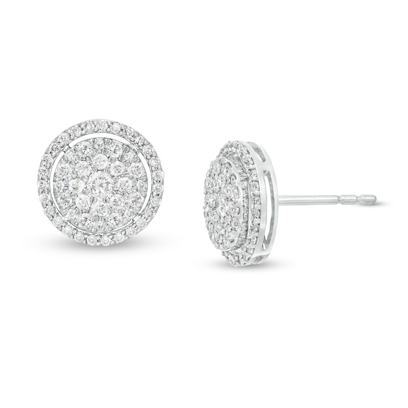 Main Image 1 of 1/2 CT. T.W. Multi-Diamond Open Frame Tiered Stud Earrings in 10K White Gold