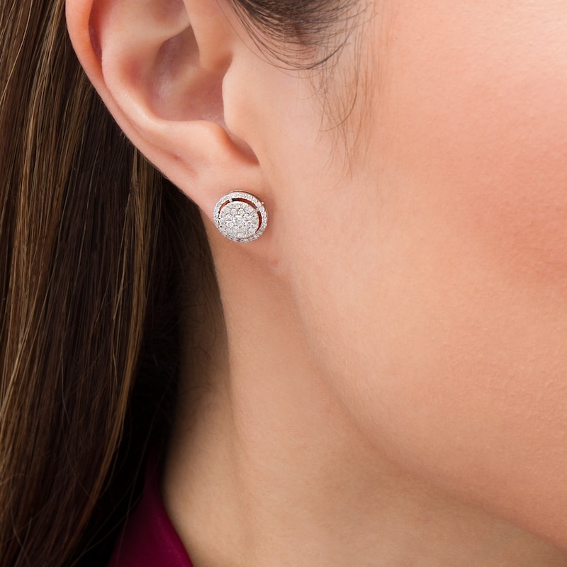 Main Image 2 of 1/2 CT. T.W. Multi-Diamond Open Frame Tiered Stud Earrings in 10K White Gold