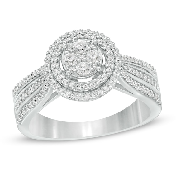 1/2 CT. T.w. Composite Diamond Double Frame Multi-Row Ring in 10K White Gold