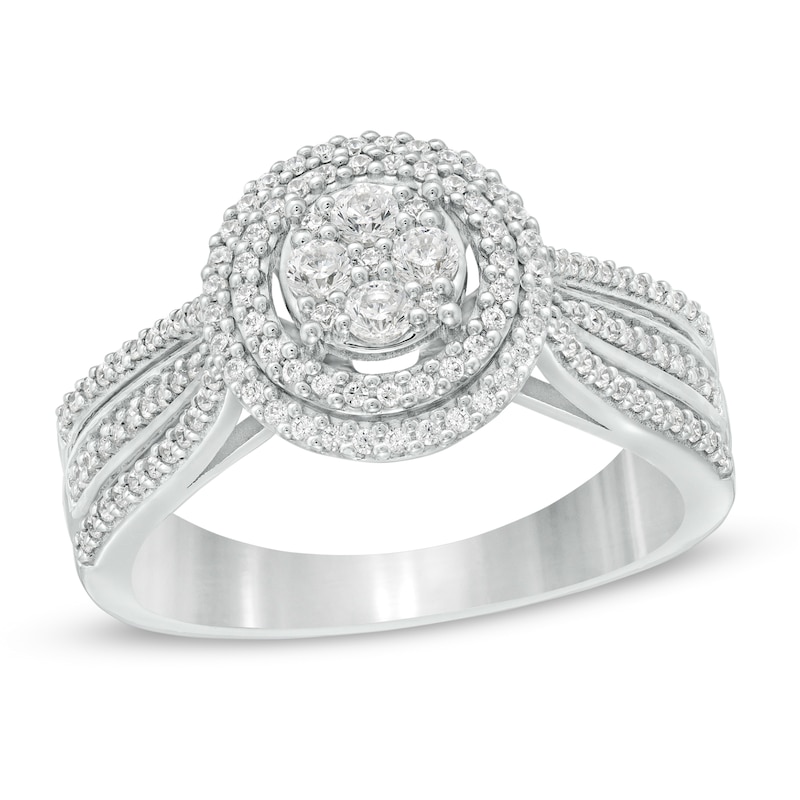 Main Image 1 of 1/2 CT. T.W. Composite Diamond Double Frame Multi-Row Ring in 10K White Gold