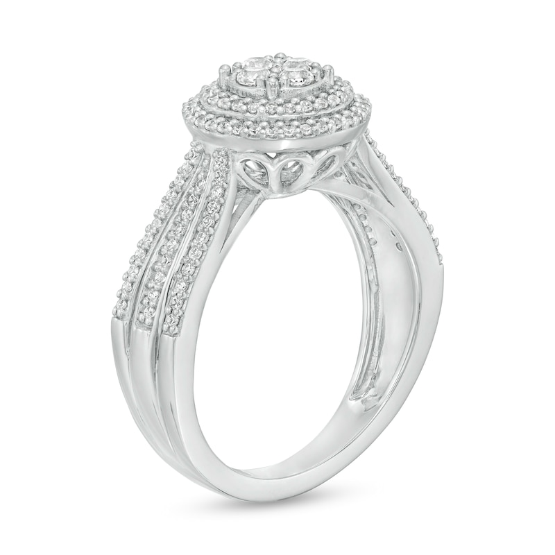 Main Image 3 of 1/2 CT. T.W. Composite Diamond Double Frame Multi-Row Ring in 10K White Gold
