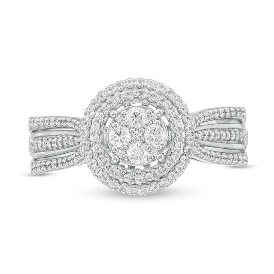 1/2 CT. T.w. Composite Diamond Double Frame Multi-Row Ring in 10K White Gold