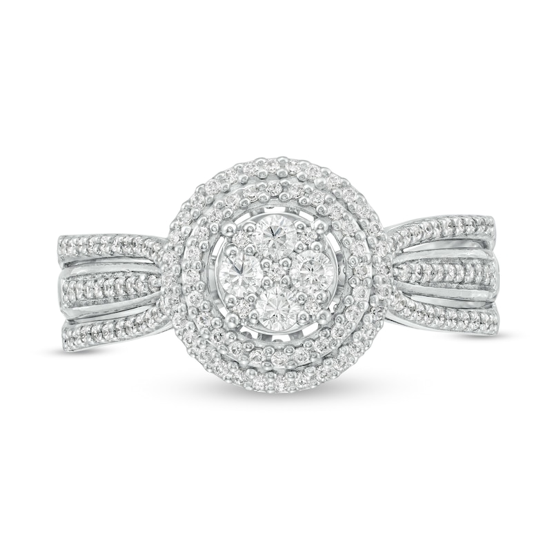 Main Image 4 of 1/2 CT. T.W. Composite Diamond Double Frame Multi-Row Ring in 10K White Gold