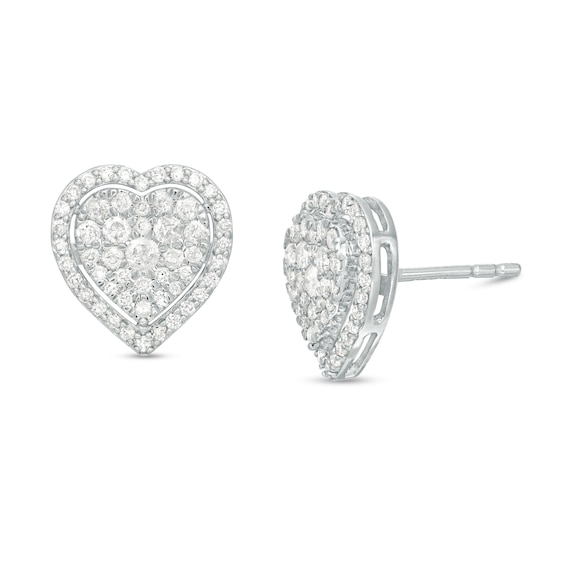 1/2 CT. T.w. Multi-Diamond Heart-Shaped Stud Earrings in 10K White Gold