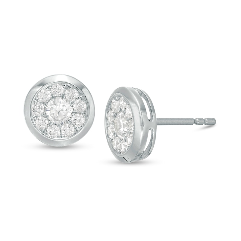 Main Image 1 of 1/2 CT. T.W. Diamond Frame Bezel-Set Stud Earrings in 10K White Gold