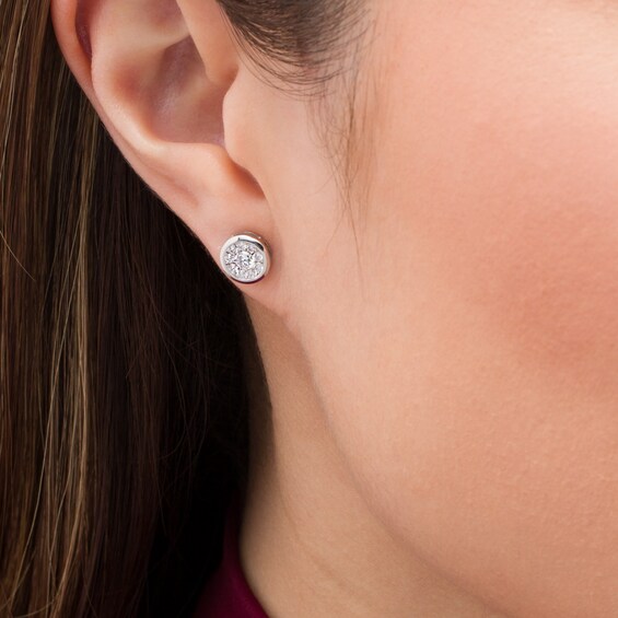 1/2 CT. T.w. Diamond Frame Bezel-Set Stud Earrings in 10K White Gold