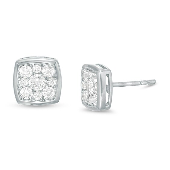 1/2 CT. T.w. Composite Diamond Cushion Frame Stud Earrings in 10K White Gold