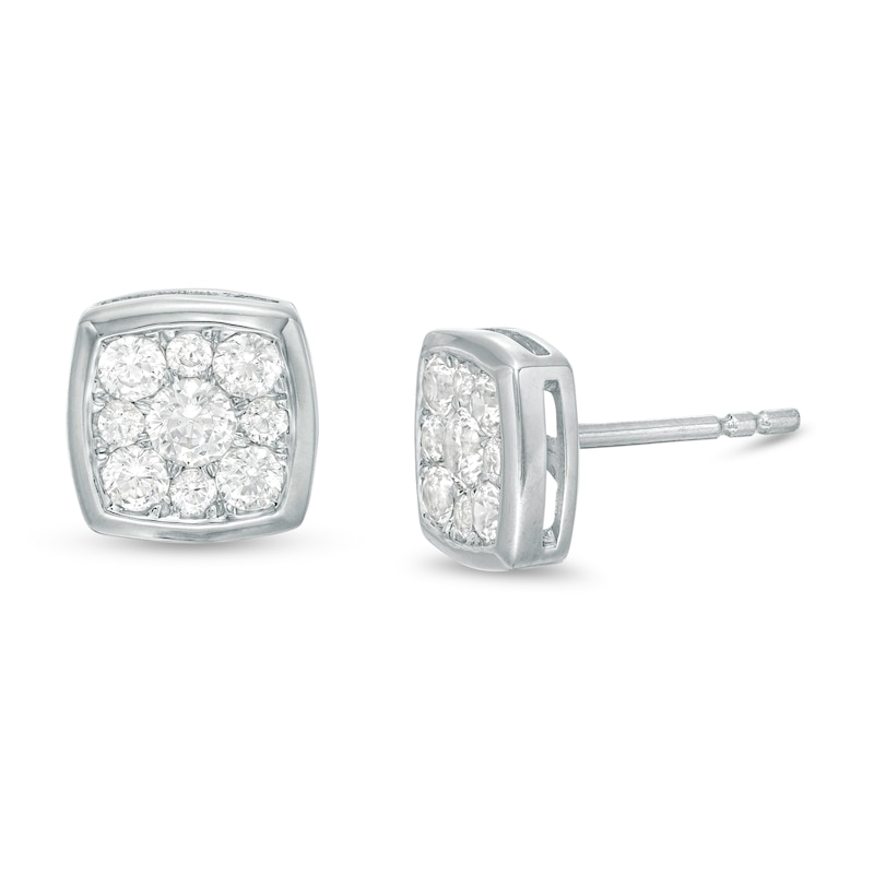 Main Image 1 of 1/2 CT. T.W. Composite Diamond Cushion Frame Stud Earrings in 10K White Gold