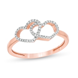 1/10 CT. T.W. Diamond Double Heart Ring in 10K Rose Gold