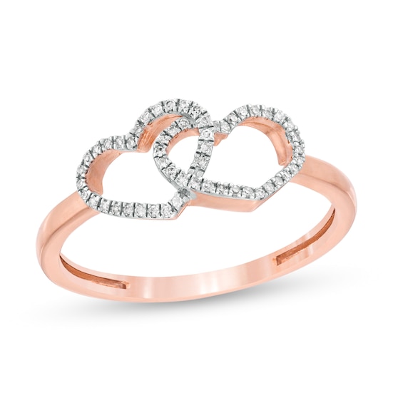 1/10 CT. T.w. Diamond Double Heart Ring in 10K Rose Gold