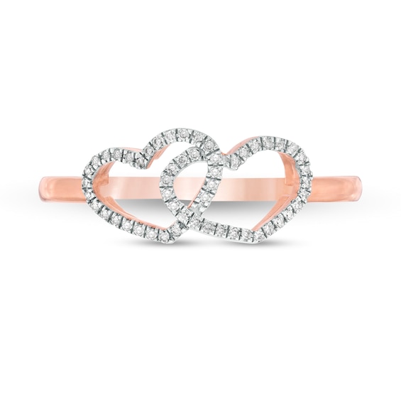 1/10 CT. T.w. Diamond Double Heart Ring in 10K Rose Gold