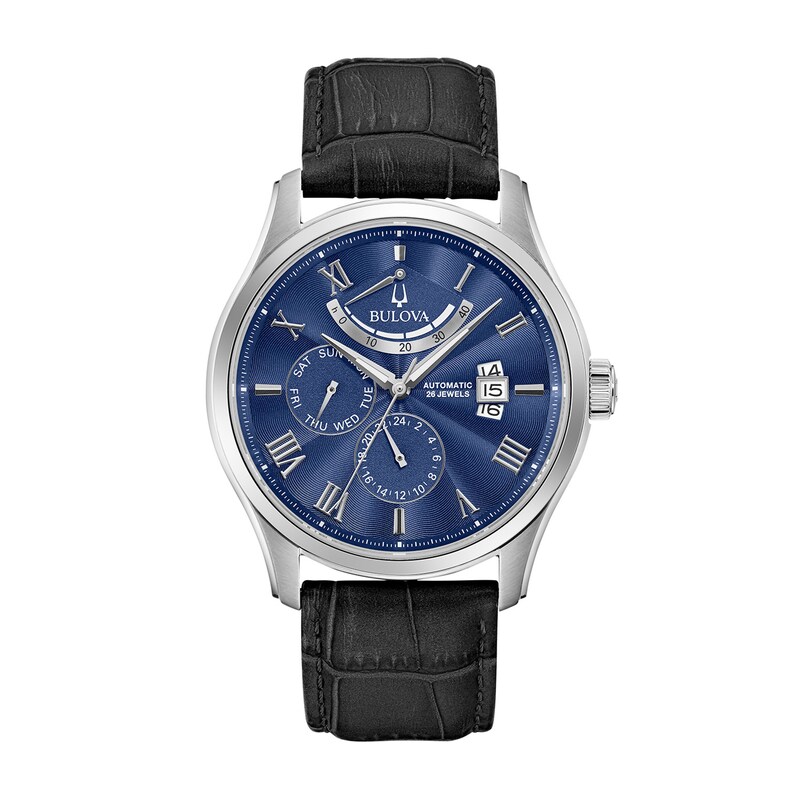 Main Image 1 of Men's Bulova Wilton Automatic Strap Watch with Blue Dial (Model: 96C142)