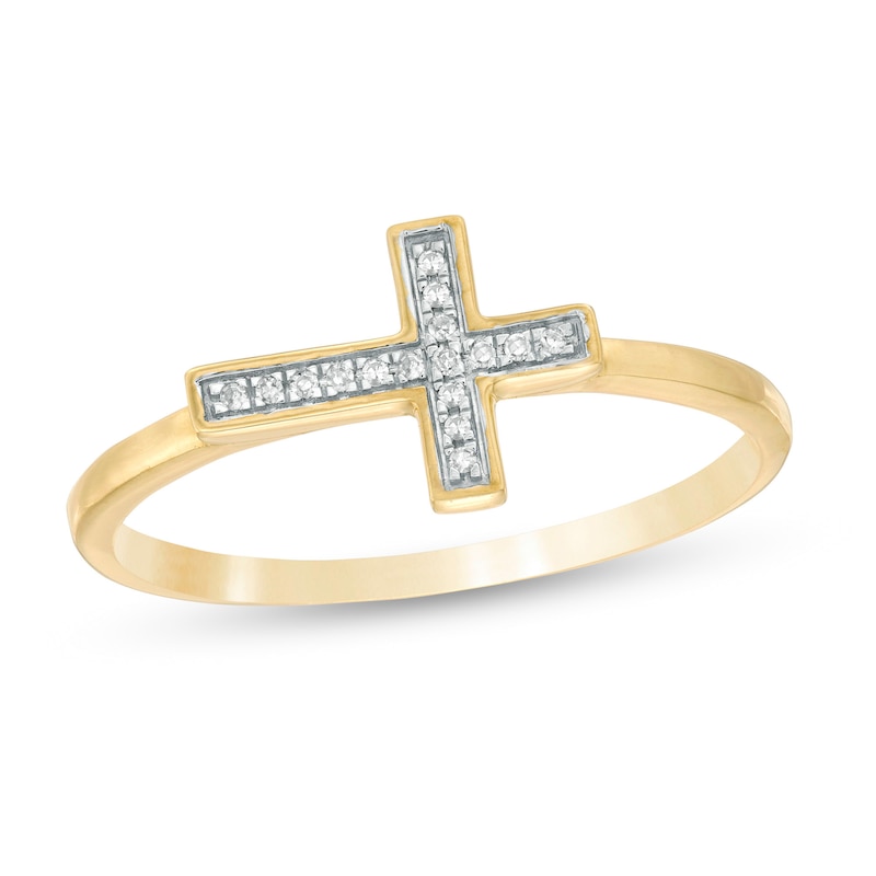 Main Image 1 of Diamond Accent Sideways Cross Ring in 10K Gold