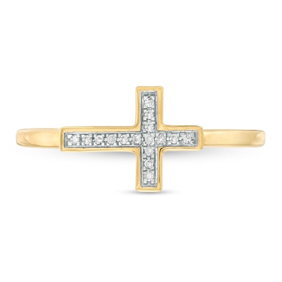 Diamond Accent Sideways Cross Ring in 10K Gold