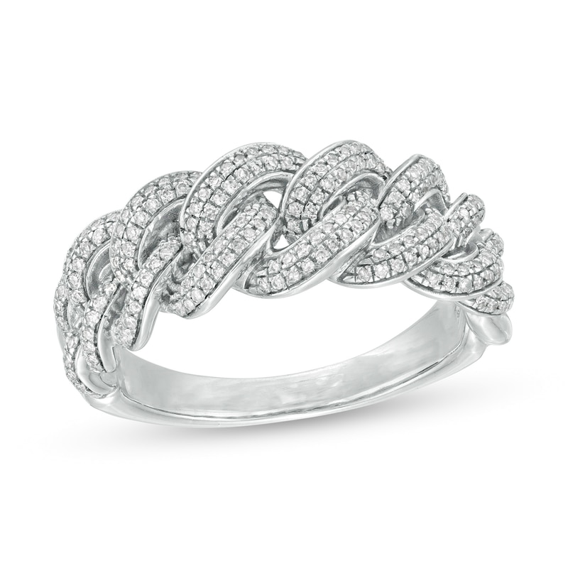 Main Image 1 of 1/3 CT. T.W. Diamond Chain Link Ring in Sterling Silver