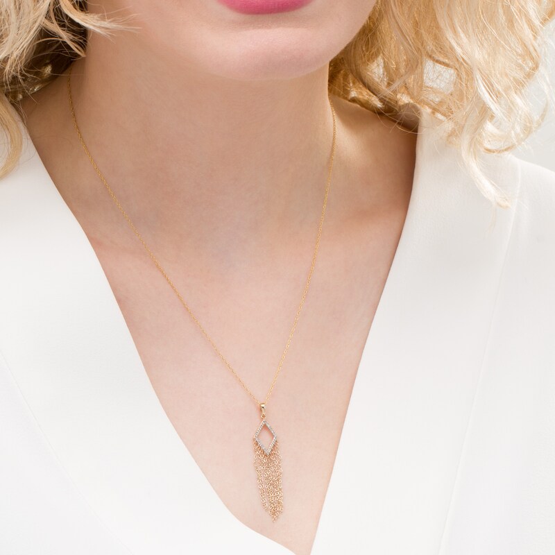 Main Image 2 of 1/15 CT. T.W. Diamond Kite-Shaped Chandelier Pendant in 10K Gold