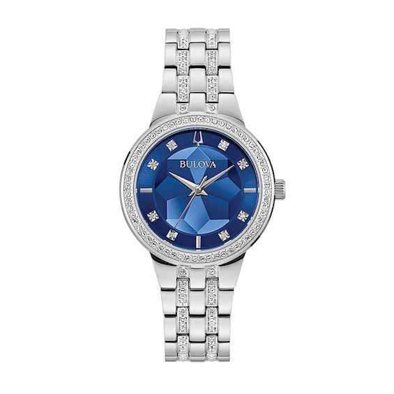 Ladies' Bulova Crystal Accent Watch with Blue Dial (Model: 96L276)