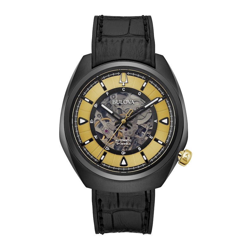 Main Image 1 of Men's Bulova GRAMMY® Automatic Black IP Strap Watch with Black Skeleton Dial (Model: 98A241)