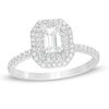 Thumbnail Image 0 of 3/4 CT. T.W. Emerald-Cut Diamond Double Octagonal Frame Engagement Ring in 14K White Gold