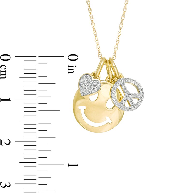 Main Image 3 of 1/10 CT. T.W. Diamond Peace Sign, Heart, and Smiley Face Charm Pendant in 10K Gold