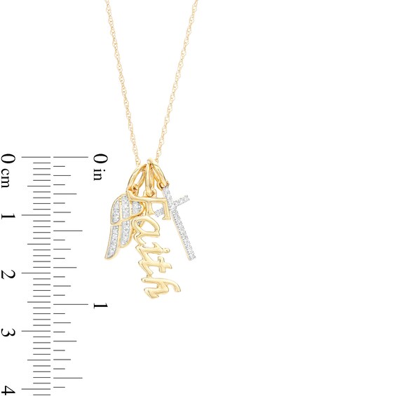1/15 CT. T.w. Diamond Wing, Cross, and "Faith" Charm Pendant in 10K Gold