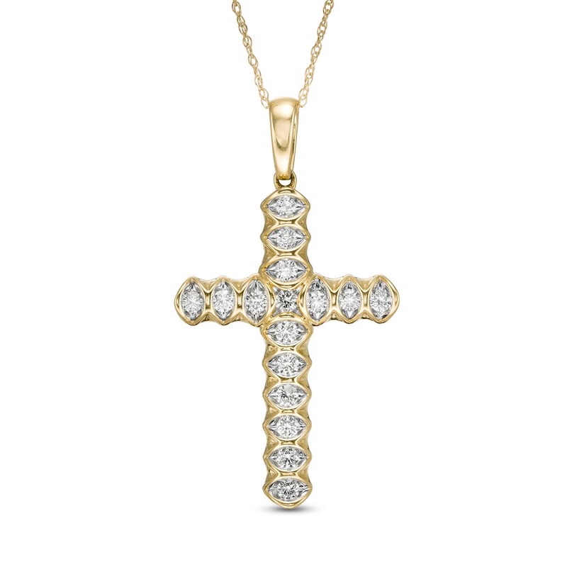 Main Image 1 of 1/2 CT. T.W. Diamond Cross Pendant in 10K Gold