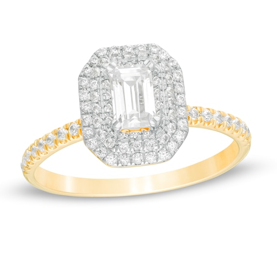 3/4 CT. T.w. Emerald-Cut Diamond Double Octagonal Frame Engagement Ring in 14K Gold
