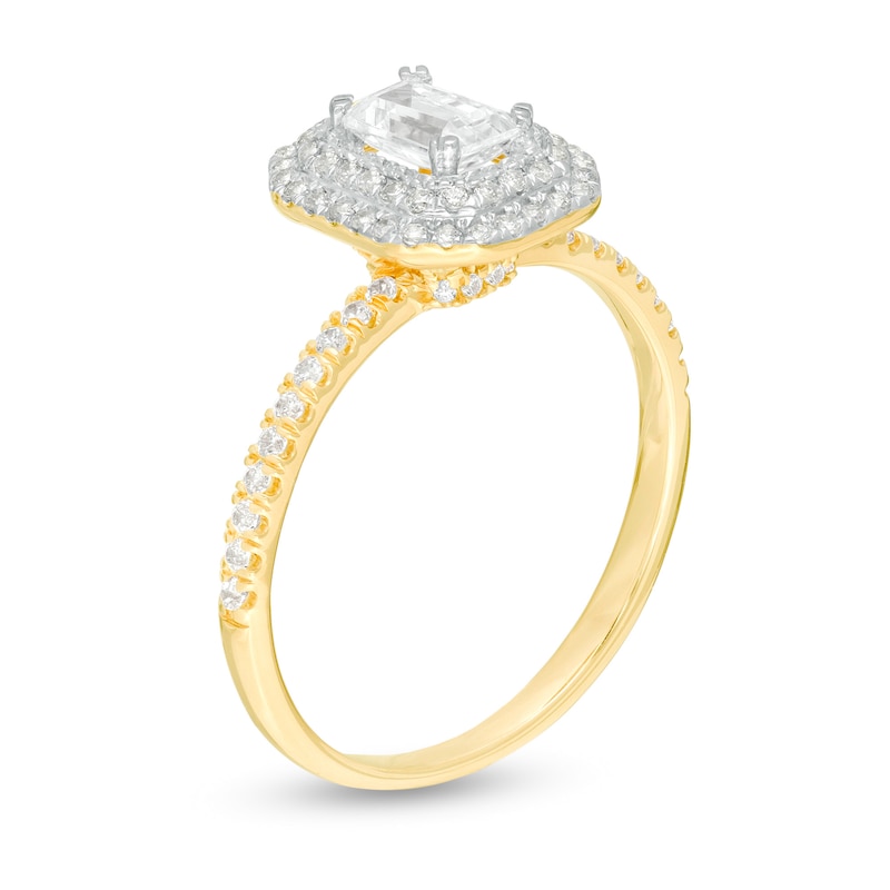 Main Image 3 of 3/4 CT. T.W. Emerald-Cut Diamond Double Octagonal Frame Engagement Ring in 14K Gold