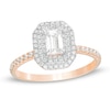 Thumbnail Image 0 of 3/4 CT. T.W. Emerald-Cut Diamond Double Octagonal Frame Engagement Ring in 14K Rose Gold
