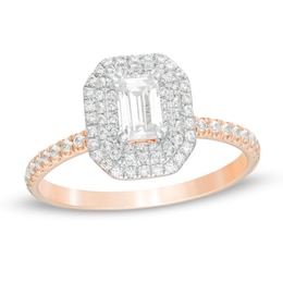 3/4 CT. T.W. Emerald-Cut Diamond Double Octagonal Frame Engagement Ring in 14K Rose Gold