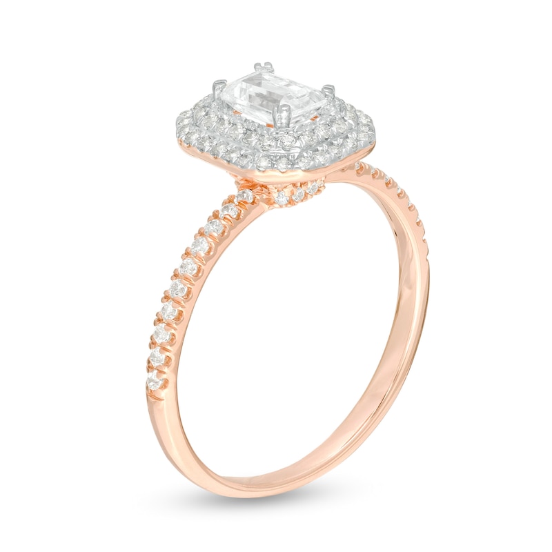 Main Image 3 of 3/4 CT. T.W. Emerald-Cut Diamond Double Octagonal Frame Engagement Ring in 14K Rose Gold