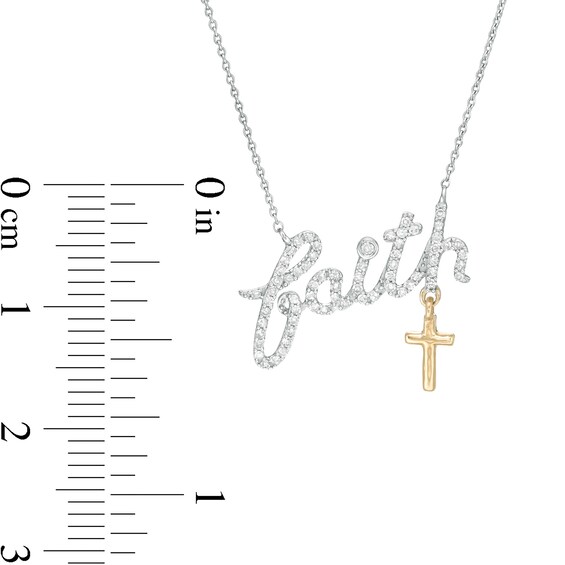 1/6 CT. T.w. Diamond "faith" and Cross Charm Necklace in Sterling Silver and 10K Gold