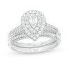 Thumbnail Image 1 of 3/4 CT. T.W. Pear-Shaped Diamond Double Frame Bridal Set in 14K White Gold