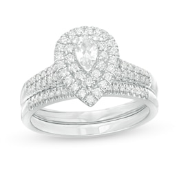 3/4 CT. T.W. Pear-Shaped Diamond Double Frame Bridal Set in 14K White Gold