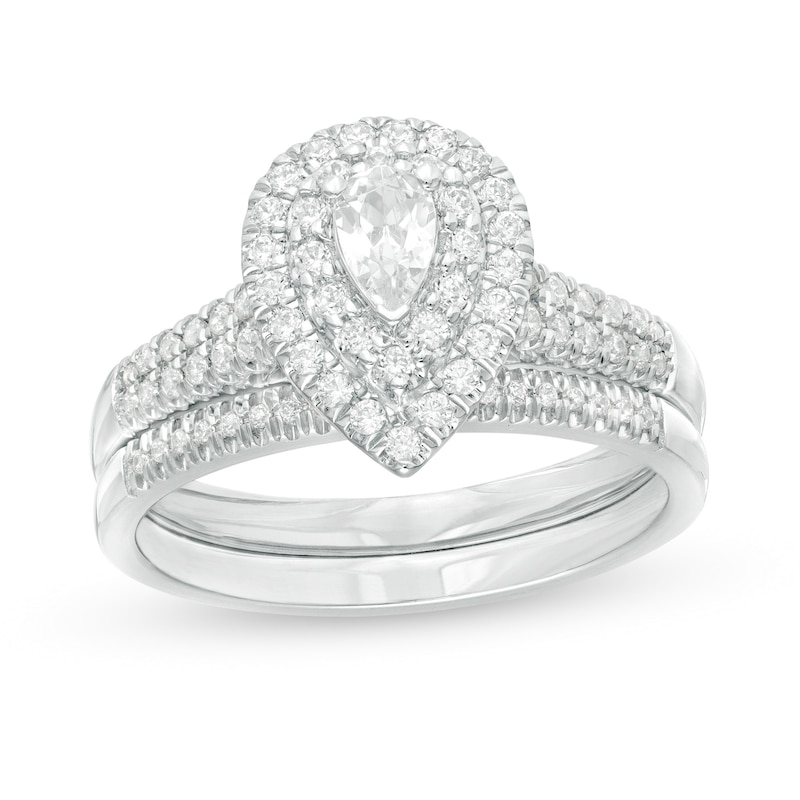 Main Image 1 of 3/4 CT. T.W. Pear-Shaped Diamond Double Frame Bridal Set in 14K White Gold