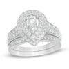 1 CT. T.W. Diamond Double Pear-Shaped Frame Vintage-Style Bridal Set in 14K White Gold