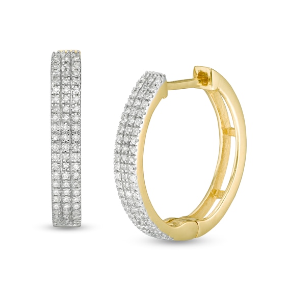 1/4 CT. T.w. Diamond Triple Row Hoop Earrings in 10K Gold
