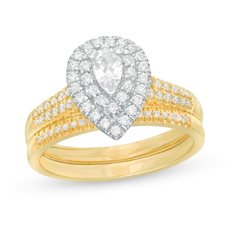 Main Image 1 of 3/4 CT. T.W. Pear-Shaped Diamond Double Frame Bridal Set in 14K Gold