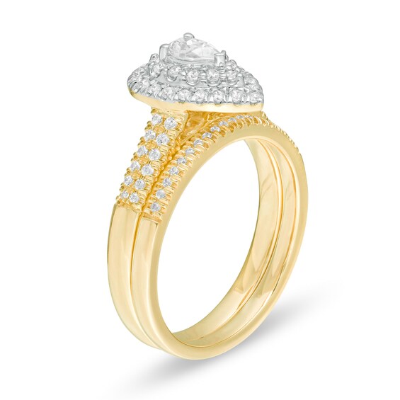3/4 CT. T.w. Pear-Shaped Diamond Double Frame Bridal Set in 14K Gold