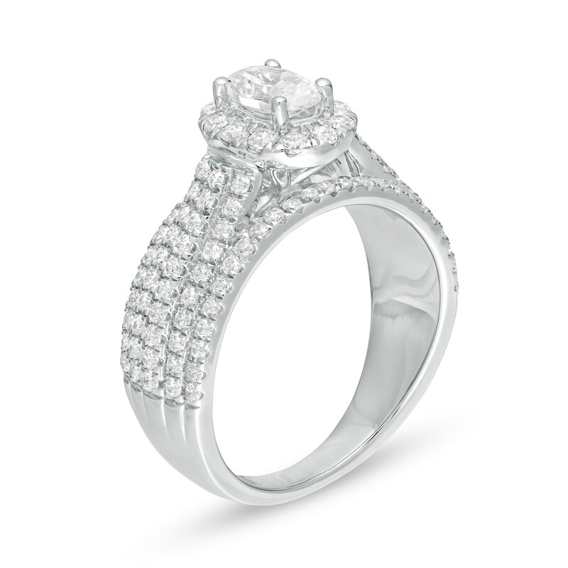 1-1/2 CT. Oval Diamond Frame Multi-Row Engagement Ring in 14K White  Gold Zales