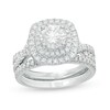 Thumbnail Image 1 of 1-5/8 CT. T.W. Diamond Double Cushion Frame Twist Shank Bridal Set in 14K White Gold