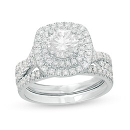 1-5/8 CT. T.W. Diamond Double Cushion Frame Twist Shank Bridal Set in 14K White Gold