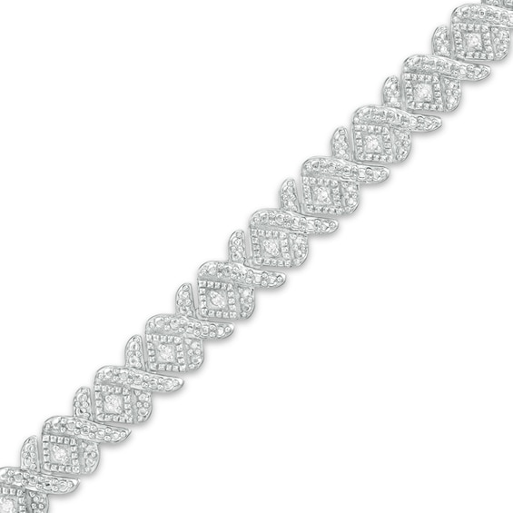 1/10 CT. T.w. Diamond Vintage-Style Alternating "X" Bracelet in Sterling Silver â 7.25"