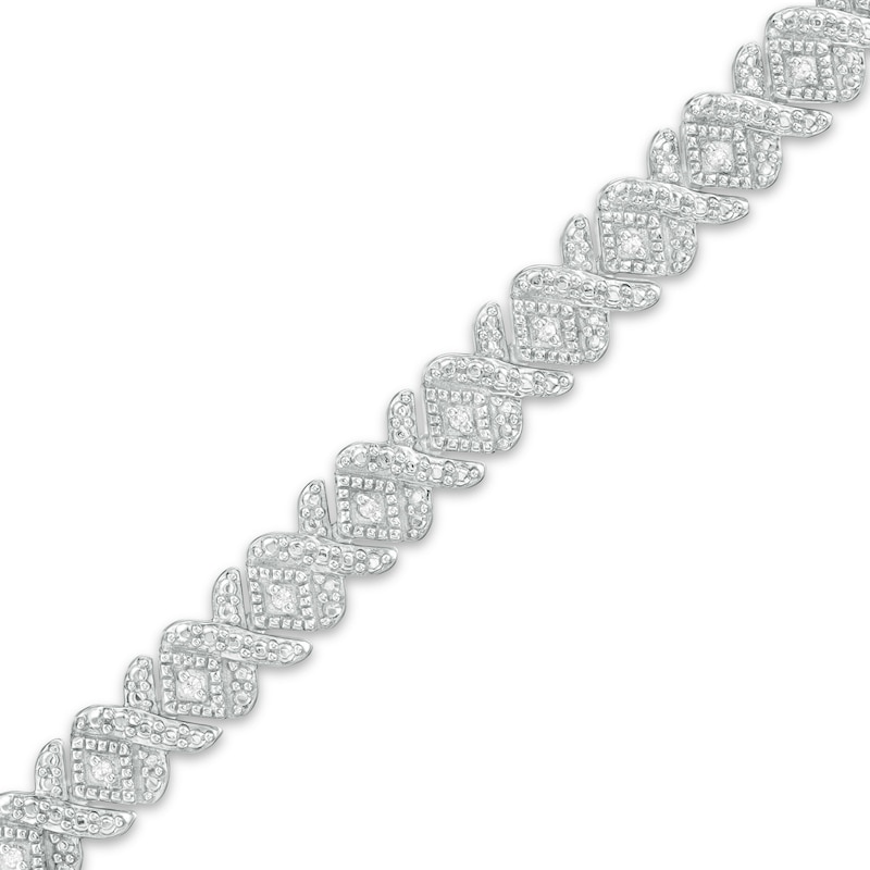 1/10 CT. T.W. Diamond Vintage-Style Alternating "X" Bracelet in Sterling Silver – 7.25"