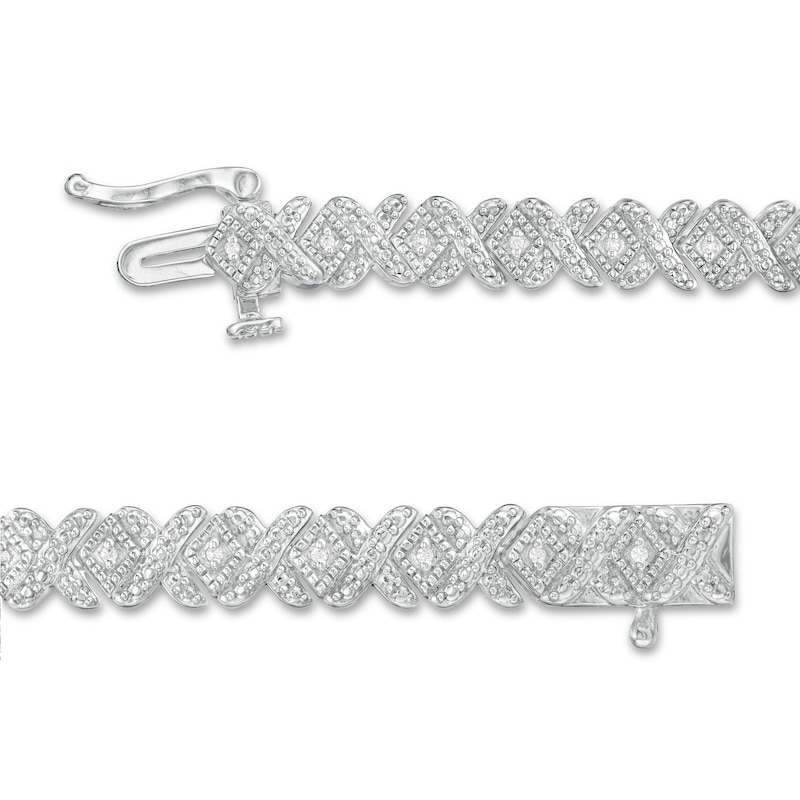 1/10 CT. T.W. Diamond Vintage-Style Alternating "X" Bracelet in Sterling Silver – 7.25"
