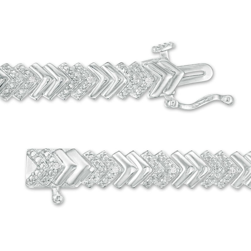 Main Image 3 of 1/10 CT. T.W. Diamond Chevron Bracelet in Sterling Silver - 7.25"