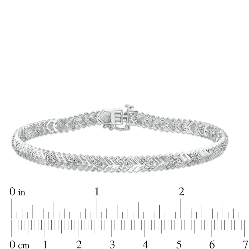 Main Image 4 of 1/10 CT. T.W. Diamond Chevron Bracelet in Sterling Silver - 7.25"