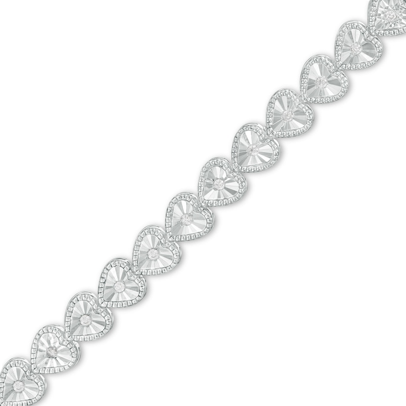Main Image 1 of 1/10 CT. T.W. Diamond Sideways Heart Link Vintage-Style Bracelet in Sterling Silver – 7.5"