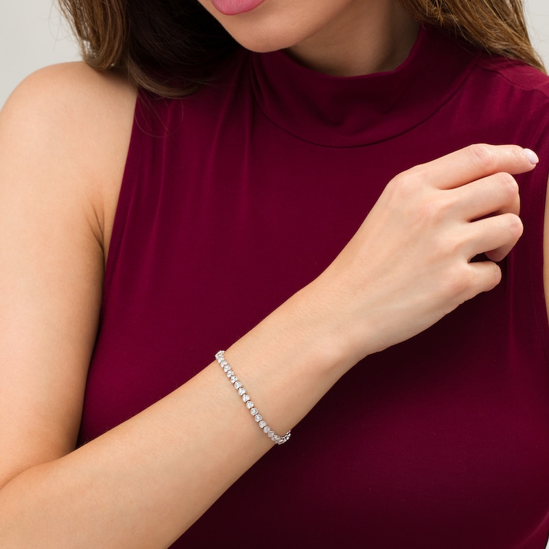 Main Image 2 of 1/10 CT. T.W. Diamond Sideways Heart Link Vintage-Style Bracelet in Sterling Silver – 7.5"